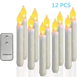 12 PCs Flameless LED Taper Candles Battery Operated Flackering Warm Light Church Weihnachten Halloween Hochzeit 240417
