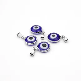 Lucky Eye 10pcslot Legierung Metall Metall Silber Farbe Blaues Glas Runde Charms Anhänger Schmuckbefund für DIY Halskette handgefertigt 240408