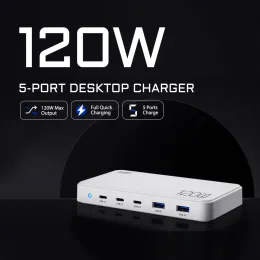 HUBS 120W GAN USB Charger Ultrathin سطح المكتب Type C Port QC 3.0 100W PD Charge for Phone Computer USB Hub