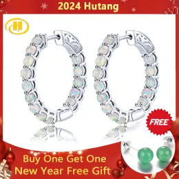 Örhängen Hutang Natural Opal Sterling Silver Clip Earring 2.3 Karat Cabochon Cut Colorful Opal Classic Design Women's Earring Christmas