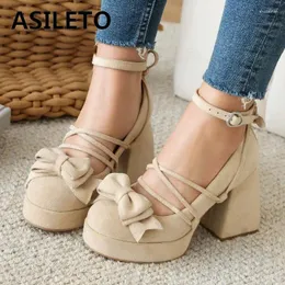 Elbise ayakkabıları asileto lolita tarzı kadın pompalar 32 33 yuvarlak ayak parmağı tıknaz yüksek topuklu 9cm platform bowknot ayak bileği kayış büyük boyut 44 45 tatlı