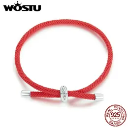 Strands Wostu 925 Sterling Silver Red Bracelets Bracelets clássicos da pulseira Lucky Braça