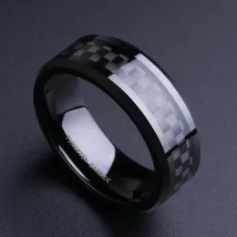 Bands 8mm maschile's Tungsten Carbide Silver Color Ring Intay Black Carbon Fibre Wedding Band per uomo Gioielli di moda Fashi