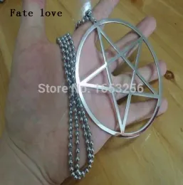 Kolyeler Kader Aşk Çok Moda Büyük 4 '' Pentagram Pentacle Daire Paslanmaz Çelik Kolye 32 '' Zincir Unisex Wiccan Pagan