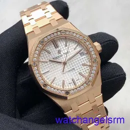 AP Wrist Watch Chronograph Royal Oak Series 34mm Diameter 18k Rose Gold Original Diamond Automatic Machinery Womens Luxury Watch 77351orz