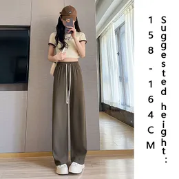 Women Long Pants Women Elastic Waist Stright Long Wide leg pants Spring Autumn 2023 Casual Female Trousers Loose Solid Full Length High Elastic Waist Midweight S 3XL