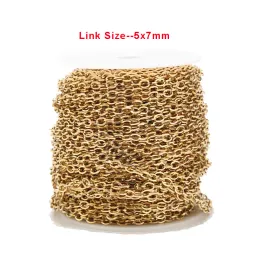 Necklaces 1M/2M/5M/10M Stainless Steel Gold Link Chain Necklace Bulk Cable 5*7mm Width Chain for Jewelry Making Findings DIY Supplies