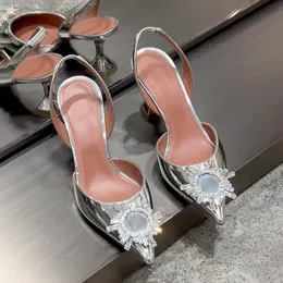 2024 New Aminaa Women Heels Designer Luxuris Designer de salto alto Sandália Rans Diamond Diamond Diamond Soda