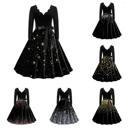 Vestidos casuais para mulheres vestido de festa v pescoço de manga comprida coquetel uma linha balanço alto baixo do ombro regressivo