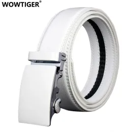 ベルトWowtiger Mensファッション自動革マンCinturones Hombre Black White Belt Alloy Belts for Men