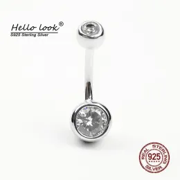 Jóias hellolook 925 Sterling Silver Navel Piercing Belly Butrind Ring Ring Double Zircon Bungy Ring Ring Body Piercing Jóias