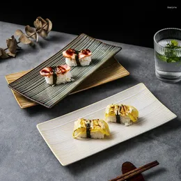 Placas Sushi Platter Retangular Snack Snack Shehimi Placa longa Dim Sum Sum Ceramic Tableware