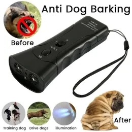 Avskräckningar 2 i 1 dubbelhuvudstopp Barkavskräckningar Ultraljudsdjur Dog Repeller Trumpet LED -ficklampa Portable Anti Barking Control Puppy T