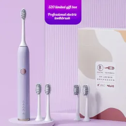 Heads Adult Sonic Electric Toothbrush with Wall Mounted Holder Soft Bristle Rechargeable Family Dental Vibrator Teeth Whitening Pink