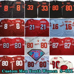 커스텀 75 회전 80 Jerry Rice 1962 축구 유니폼 16 Joe Montana 71 Trent Williams 97 Bryant Young 82 John Taylor 11 Navorro Bowma 21 Deion Sanders 8 Steve Young