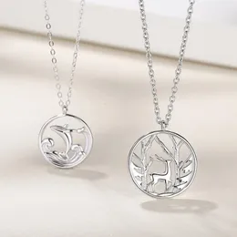 Pendant Necklaces Fashion Mori Whale And Deer Couple Silver Plated Collarbone Round Geometric Animal Clavicle Chain MS008Pendant309J