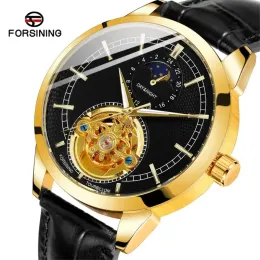 Комплекты для формирования 356 Top Brand Skeleton Automatic Mechanical Watch Кожаная луна фаза винтажные роскошные мужские спортивные часы