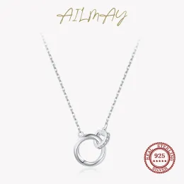 Necklaces Ailmay 925 Sterling Silver Sparkling Clear CZ Romantic Heart Lock Design Pendant Necklace For Women Fine Jewelry Wedding Gift