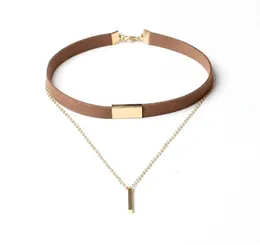90039S Punk New Fashion Leather Leather Dlocking Necklace Gold Plated Heygetry With Metal Bar Pendant Collar Necklace F6235453