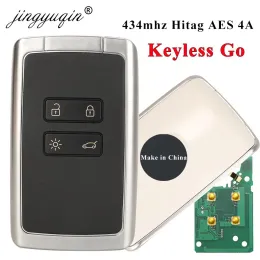 Möss Jingyuqin 4B Smart Remote Key 434MHz Hitag AES 4A PCF7953M för Renault Megane 4 Talisman Kadjar Espace 5 Keyless Go Entry Key