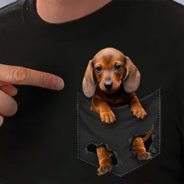 Skjortor bomullsficka t -shirt sommar dachshund valp tryckt tshirt män för kvinnliga skjortor toppar roliga bomull svarta tees dropp frakt
