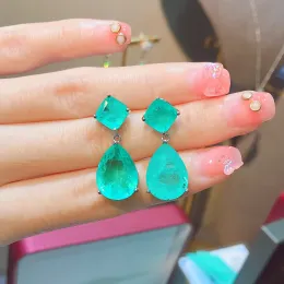 귀걸이 Ruzzallati Charms 빈티지 Brizal Paraiba Tourmaline 보석 에메랄드 드롭 이어링 웨딩 신부 여성 은색 은색