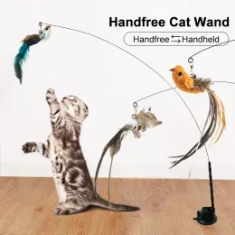 Leksaker Handfri Bird/Feather Cat Wand med Bell kraftfulla sugkoppar Interaktiva leksaker för katter Kattunge jaktövning husdjursprodukter