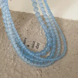 Choker Minar Vintage 4 6 8 10mm Blue Color Natural Stone Beaded Necklace For Women Femme Silver Plated Beads Chokers Wholesale Jewelry