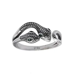 Unibabe S925 Real Silber Fashion Doppelköpfiger Schlange Open Ring für Frauen Thai Retro Schmuck 240420