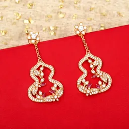 Dangle Earrings Flower Vine Hollow Gourd Tassel Pink Zircon Embellishment High-Quality Ornaments