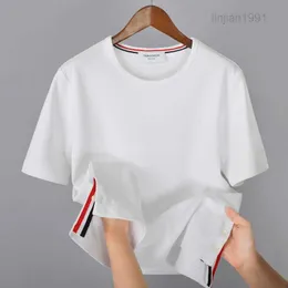 Tungvikt 320G Pure Cotton Plain Color Front Short Back Long Design TB Mens Sleeve Round Neck T-Shirt Overized American Casual Tee