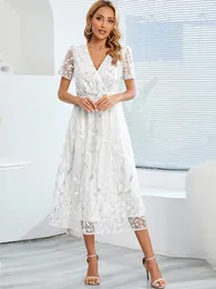 Party Dresses Women Dress Summer Solid Color V-Neck Sequin Long Slim Elegant Brodery Robe Longue