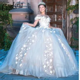 Champagne Crystal Beading Ball Gown Quinceanera Dresses 3D Flowers Appliques Lace Corset Vestidos De 15 Anos