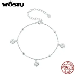 가닥 Wostu Lucky Fourleaf Clover Charm 팔찌를위한 925 Sterling Silver Bead Chain Bracelets Links Girl 생일 보석 선물