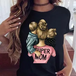 Maycaur Women Cartoon Mom Moth Boy Girl Print Lady Tshirts Casual Top Top Ture