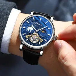 Комплекты 2023 г. Ченкси часы Мужские модели Дизайн моды Blue Starry Sky Dial Watch Watches Moon Fase Автоматические механические наручные часы мужчины
