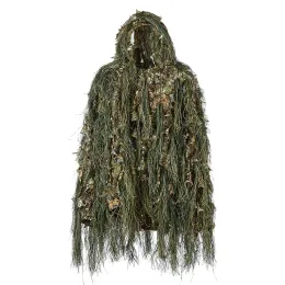 Ställer in Ghillie Suit Hunting Woodland 3D Bionic Leaf Disguise Uniform CS Camouflage Suits Set Jungle Train Hunting Clothhe