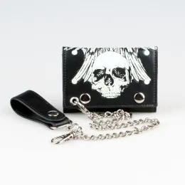 Wallets Men's Wallet, Skull Chain Card Holder, Punk Hip Hop Trifold Wallet Coin Purse