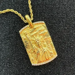 Halsband New York Staty of Liberty Gold Color Rostfritt stål Halsband hänge med strass som passar för män kvinnor smycken