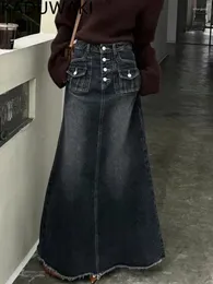 Юбки высокая талия - линия свободная случайная джинсовая юбка Женщины весна 2024 г. Винтажная уличная одежда Faldas Mujer Корейский стиль шикарный модный jupe