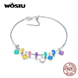 Strands Wostu 925 Silver Sterling Siltable Pulseira de corrente simples para mulheres Fit Fit Original DIY Mini Charms Breaded Bracelet Jewelry Gifts
