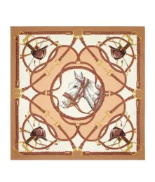 Design 766327 3G001 9260 Equ estr ina Print Twill Silk Scarf Italy Orange Trim Equestrian Print Ivory Soft Four Seasons Universal Neck Shawl Square Turbans Headband