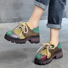 Casual Shoes Ethnic Style Leather Women's 2024 Spring And Summer Hole Thick-soled Sandals Top Layer Color