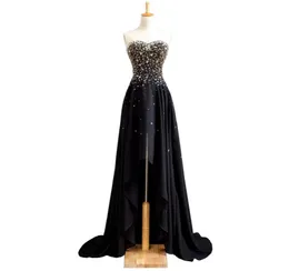 BEADED SWEETHEART Chiffon Prom Dreeses 2019 New High Low Party Dress Black Prom Gowns Lace Up6223992
