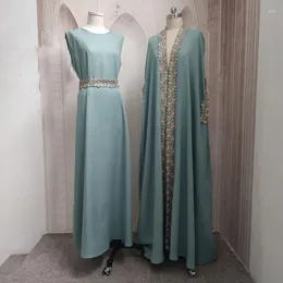 Ubranie etniczne luksus wysokiej jakości Abaya 2 sztuki set Dubai imprezy wieczorowe sukienki eid muzułmańskie kobiety islamskie arabskie kaftan Turkey Middle