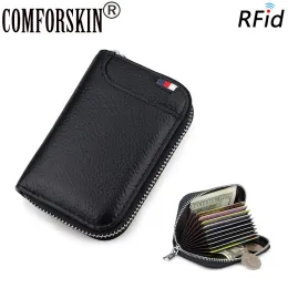 Innehavare Comforskin Premium 100% Cowhide Leather RFID Protection Card Plånbok Ny ankomster stora kapacitet Affärskort Holder Card Case