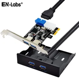 Kartlar PCIE'den USB 3.0 Kart W/ 3.5 "Ön panel, PCIE Express 4 USB3 (2 USBA+20pin ila 2 Port Dispy Bay Hub) ExpansionMolex 4pin