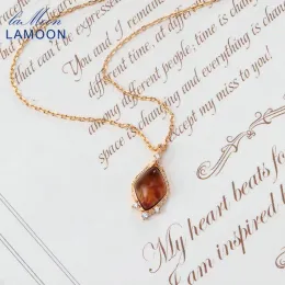 Halsketten Lamoon Vintage Amber Halskette für Frauen 925 Sterling Silber Halsketten Halbrecious Stones Recycling Amber Jade 10k Gold plattiert