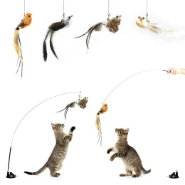 Игрушки всасывающая чашка моделирование птицы интерактивная кошачья игрушечная съемная замена перья птица для котенка тизера играют игрушки для кошачьи игрушки