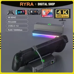 Hubs Ryra Steam Deck Dock Station TV Base Stand 6 в 1 -й концентраторе Dock 60 Гц Hdmicabatible USBC RJ45 PD для консоли паровой палубы